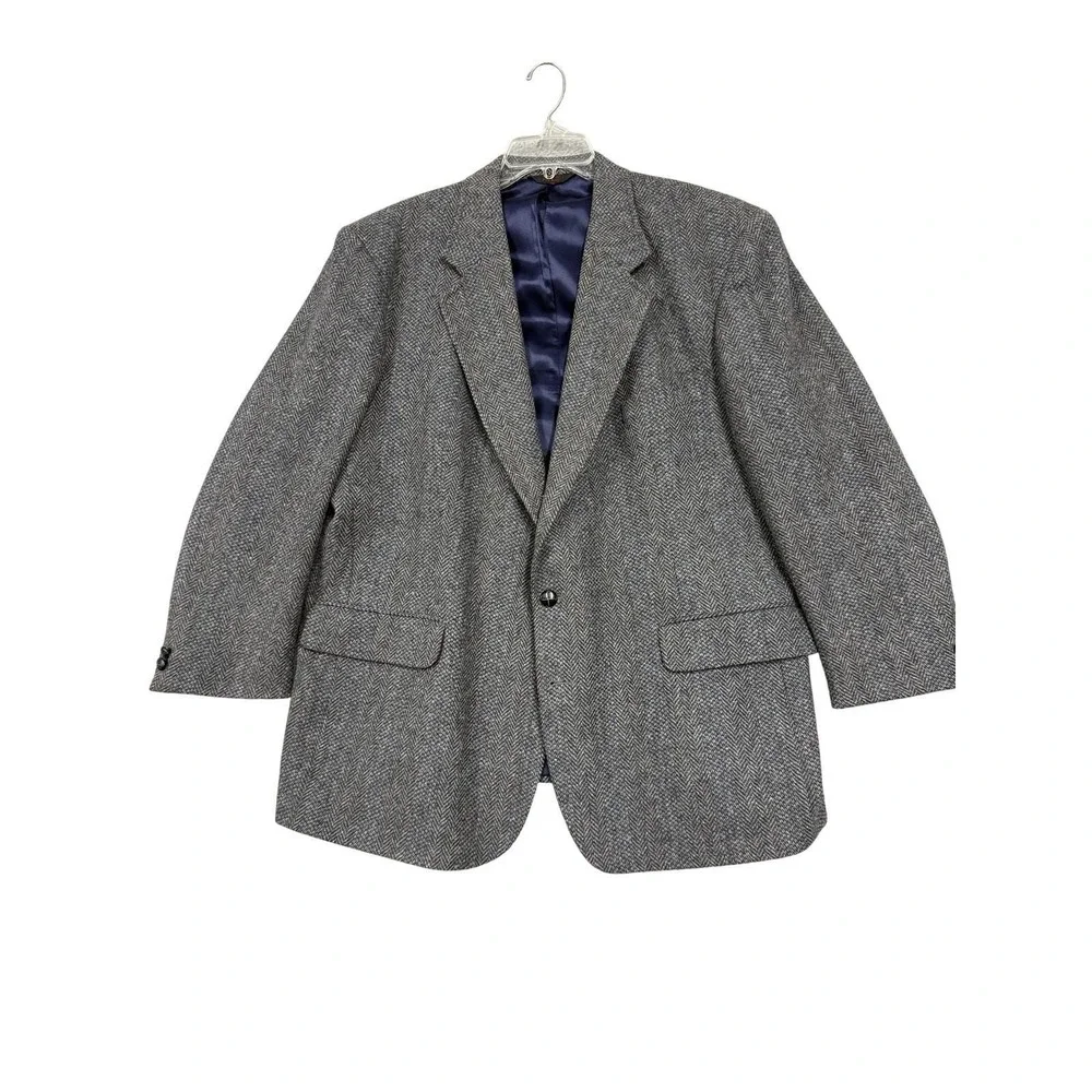 Vintage Savile Row Blazer Mens 48 Gray Wool Herringbone Tweed Sport Coat